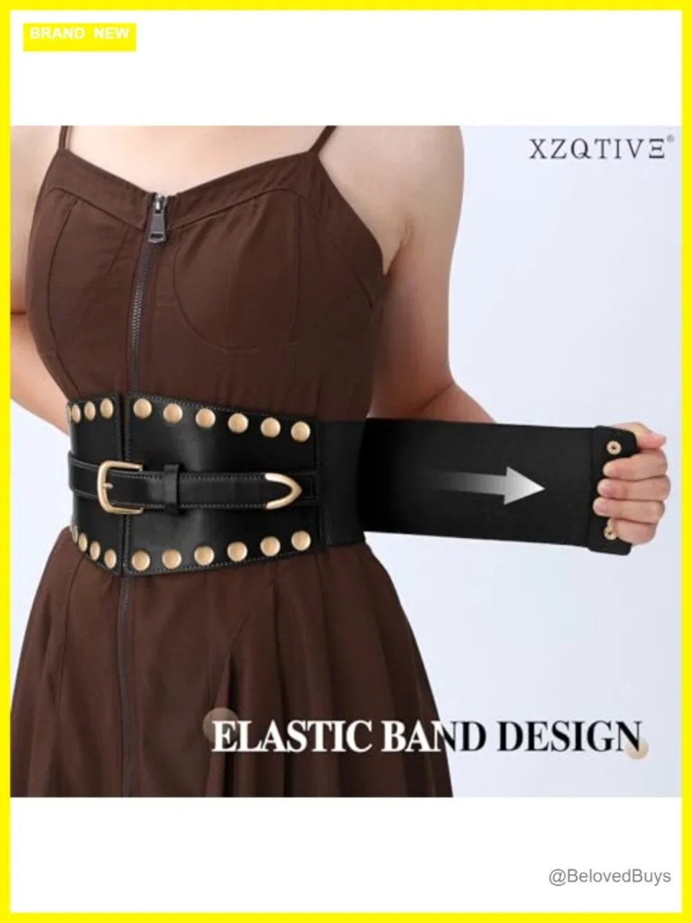 Wide Corset Elastic Waist Belt Faux Leather Punk Studded Dresses